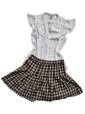 H&M white blouse and brown checkered Ardene skirt